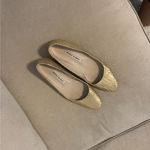 Manolo Blahnik Gold Sequin Flats